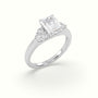Emerald Cut Diamond Side Stone Engagement Ring — White Gold