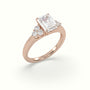 Emerald Cut Diamond Side Stone Engagement Ring — Rose Gold