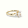 Emerald Cut Diamond Side Stone Engagement Ring — Yellow Gold