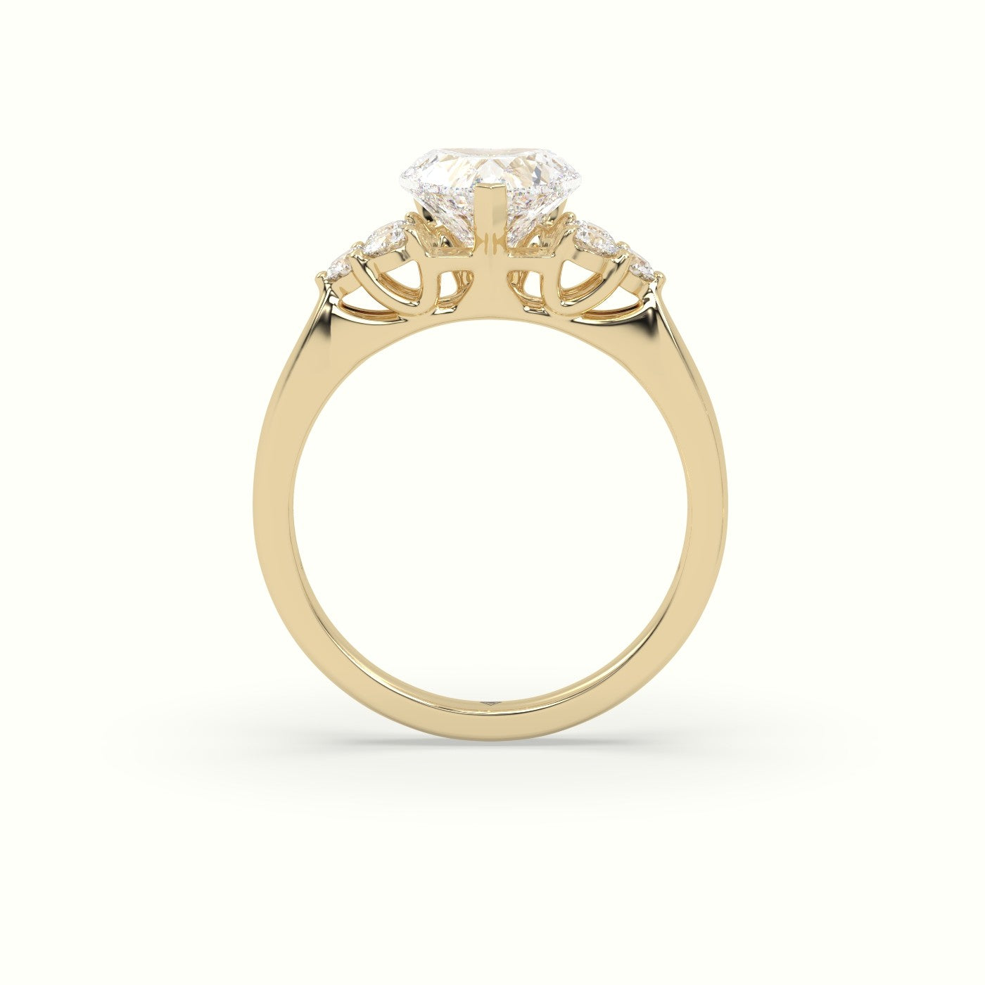 Heart Cut Diamond Side Stone Engagement Ring — Yellow Gold