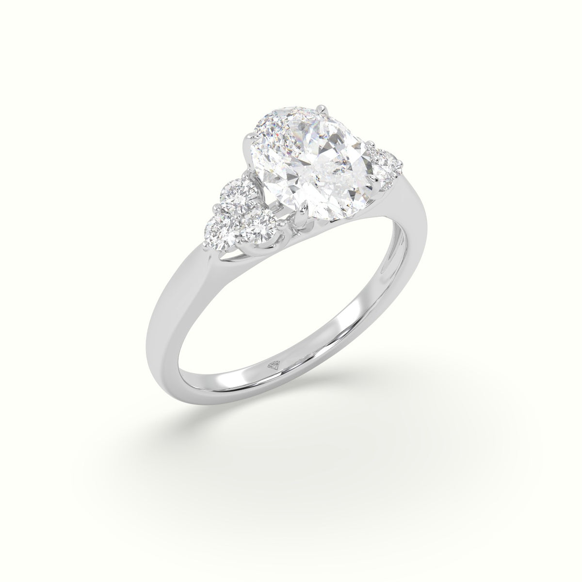 Oval Cut Diamond Side Stone Engagement Ring — White Gold
