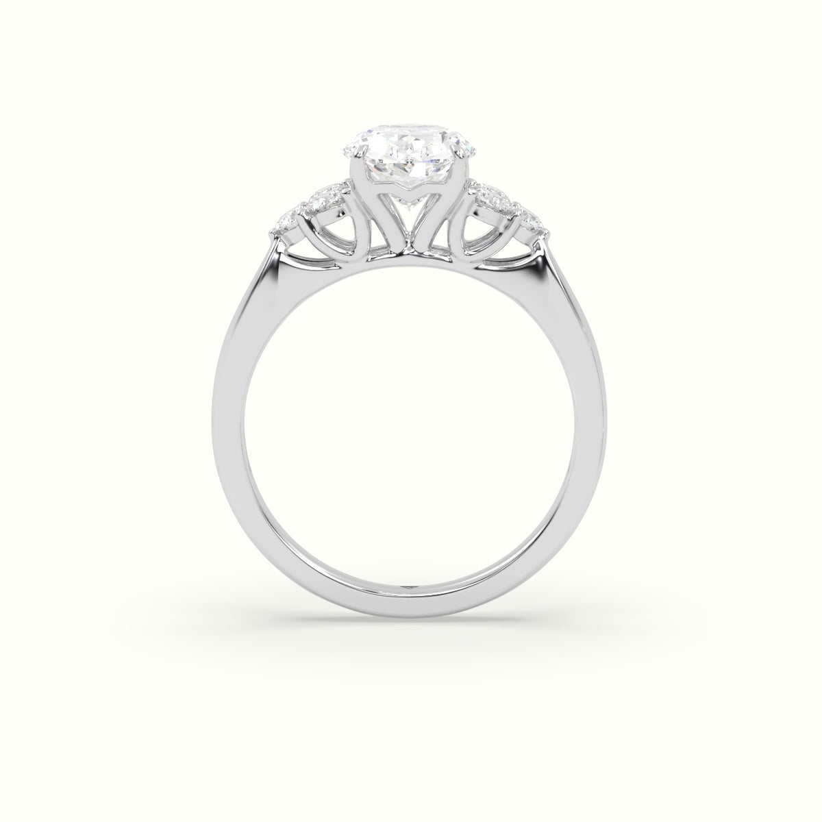 Oval Cut Diamond Side Stone Engagement Ring — White Gold