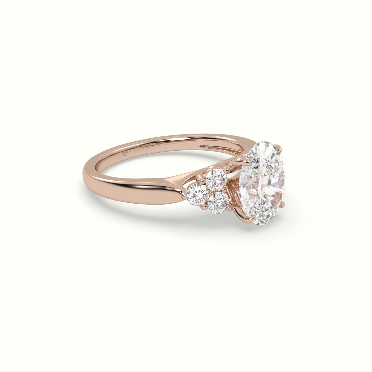 Oval Cut Diamond Side Stone Engagement Ring — Rose Gold