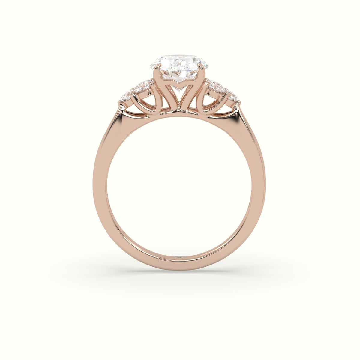 Oval Cut Diamond Side Stone Engagement Ring — Rose Gold
