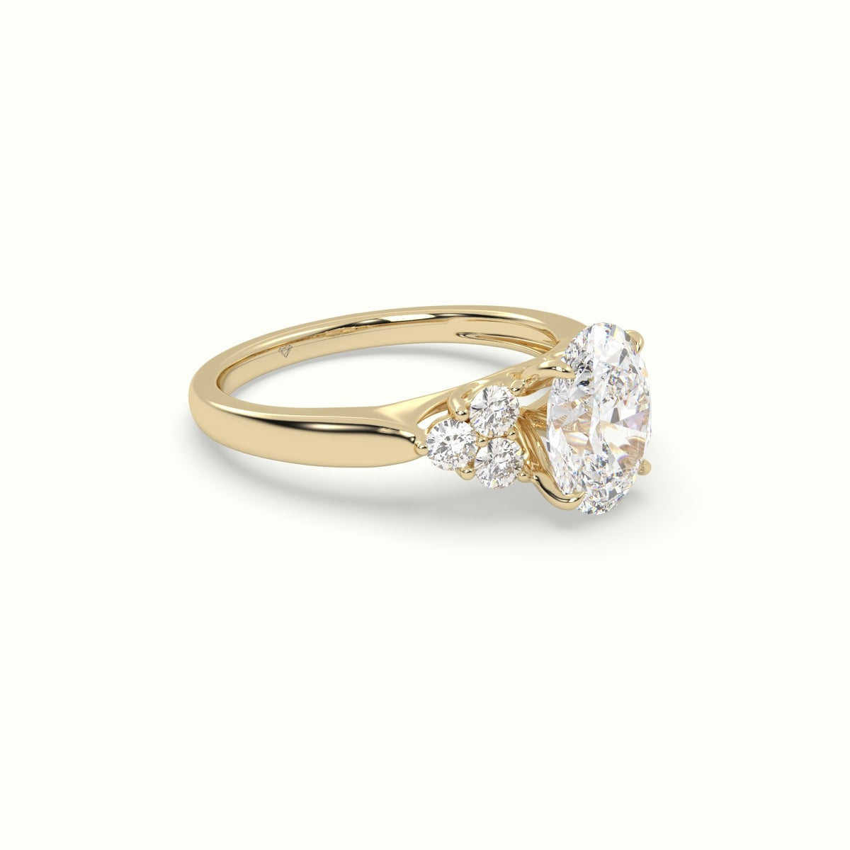 Oval Cut Diamond Side Stone Engagement Ring — Yellow Gold
