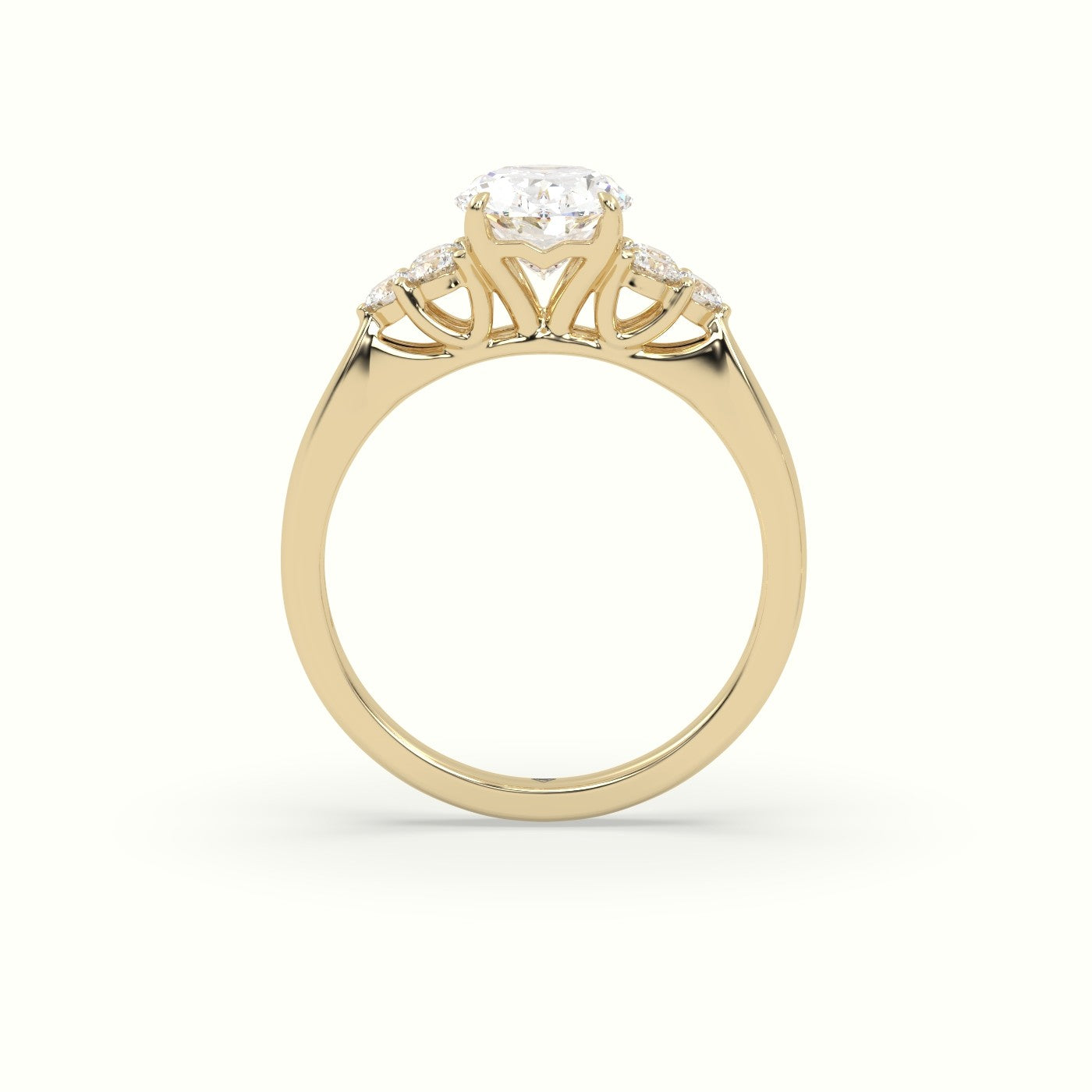 Oval Cut Diamond Side Stone Engagement Ring — Yellow Gold
