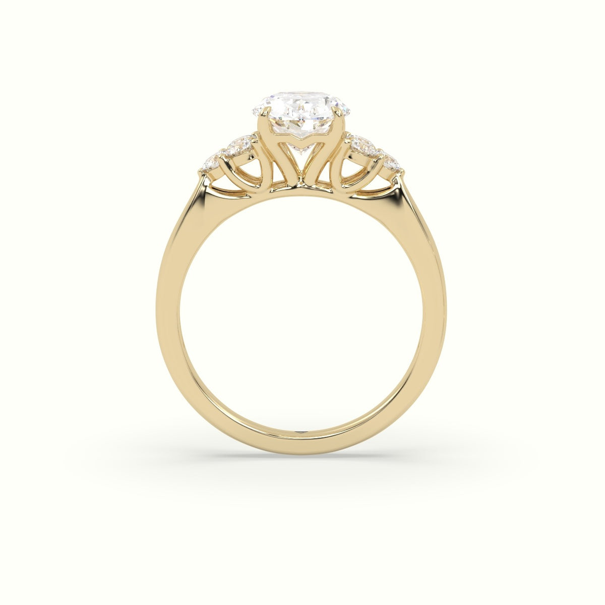 Oval Cut Diamond Side Stone Engagement Ring — Yellow Gold