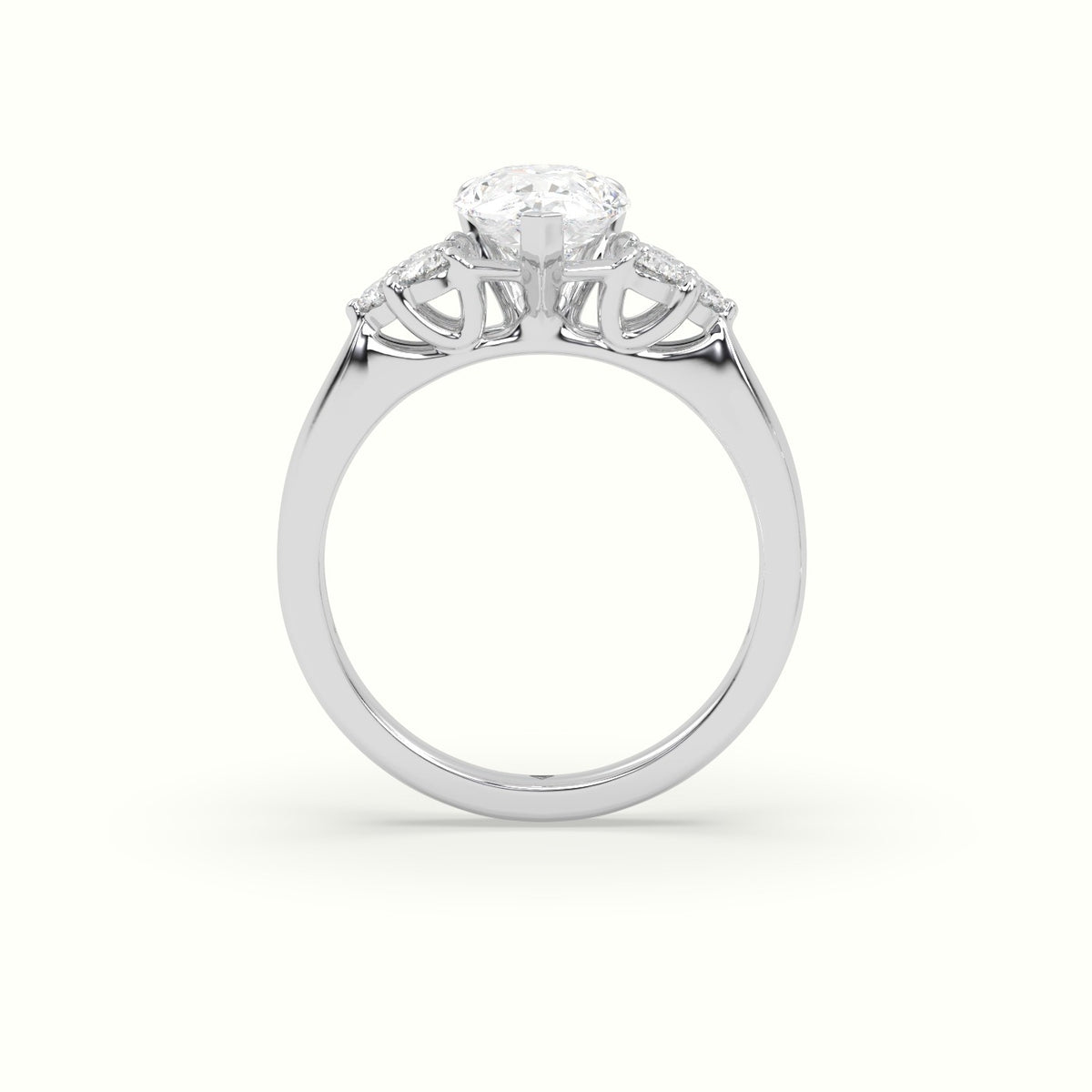 Pear Cut Diamond Side Stone Engagement Ring — White Gold