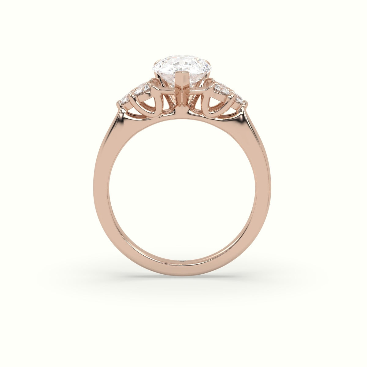 Pear Cut Diamond Side Stone Engagement Ring — Rose Gold
