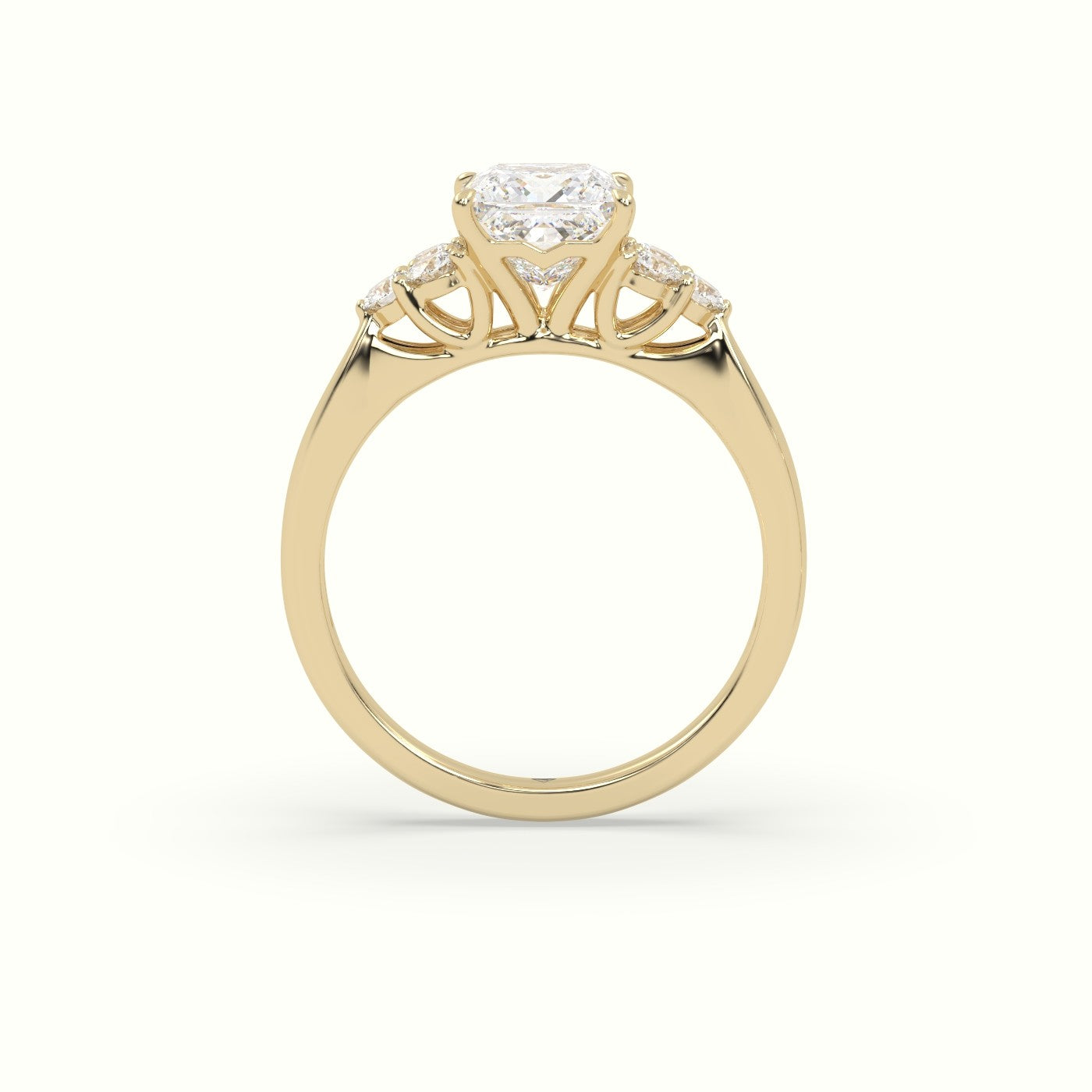 Princess Cut Diamond Side Stone Engagement Ring — Yellow Gold