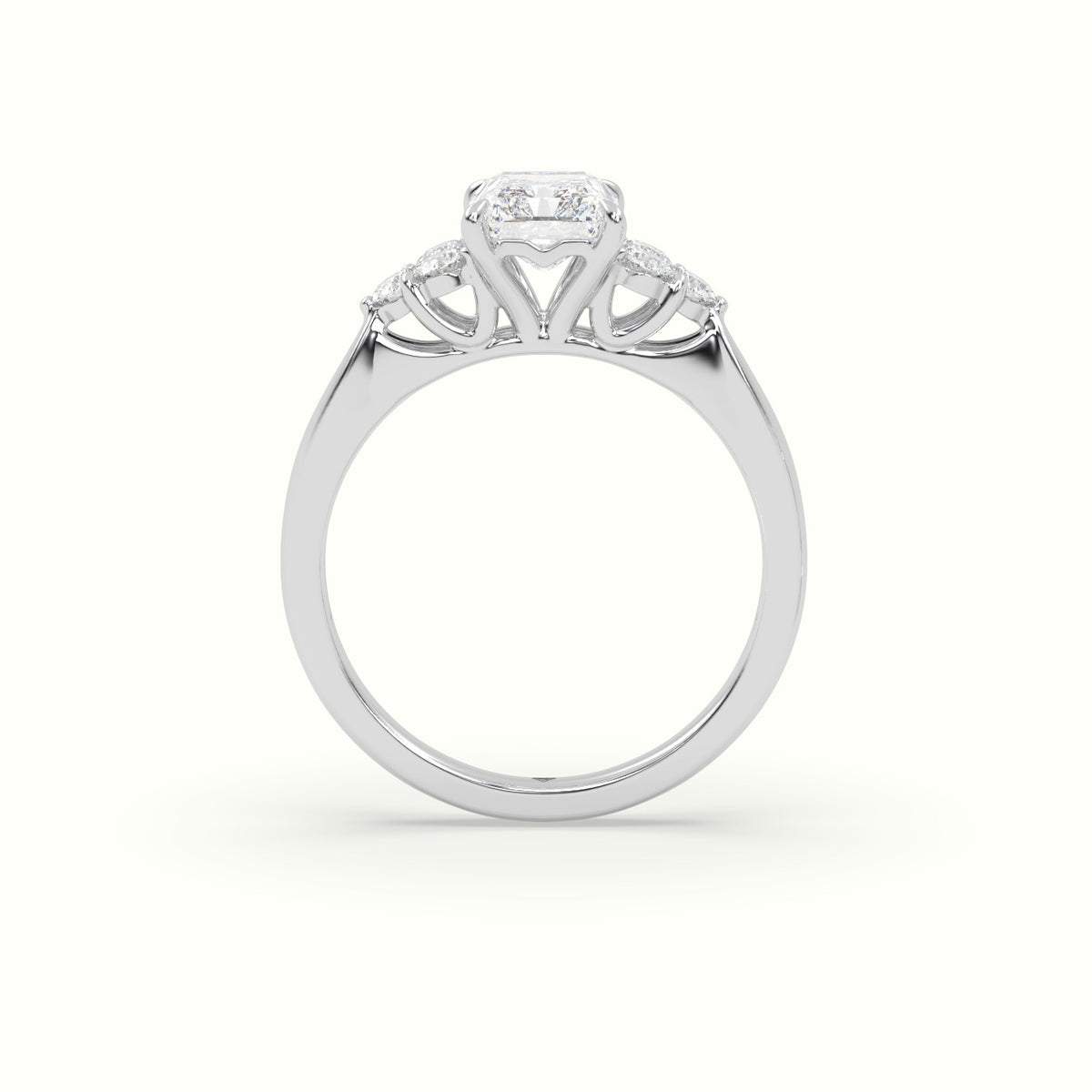 Radiant Cut Diamond Side Stone Engagement Ring — White Gold