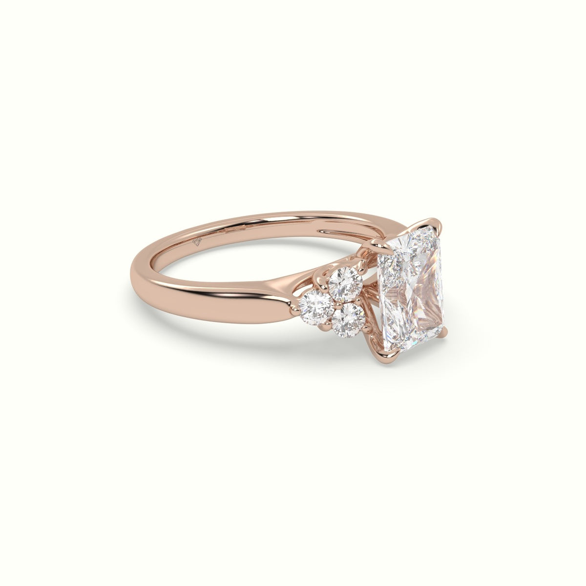 Radiant Cut Diamond Side Stone Engagement Ring — Rose Gold