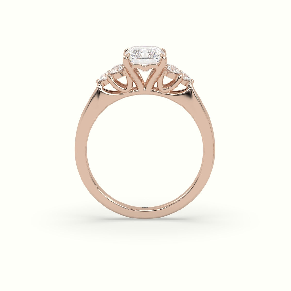 Radiant Cut Diamond Side Stone Engagement Ring — Rose Gold