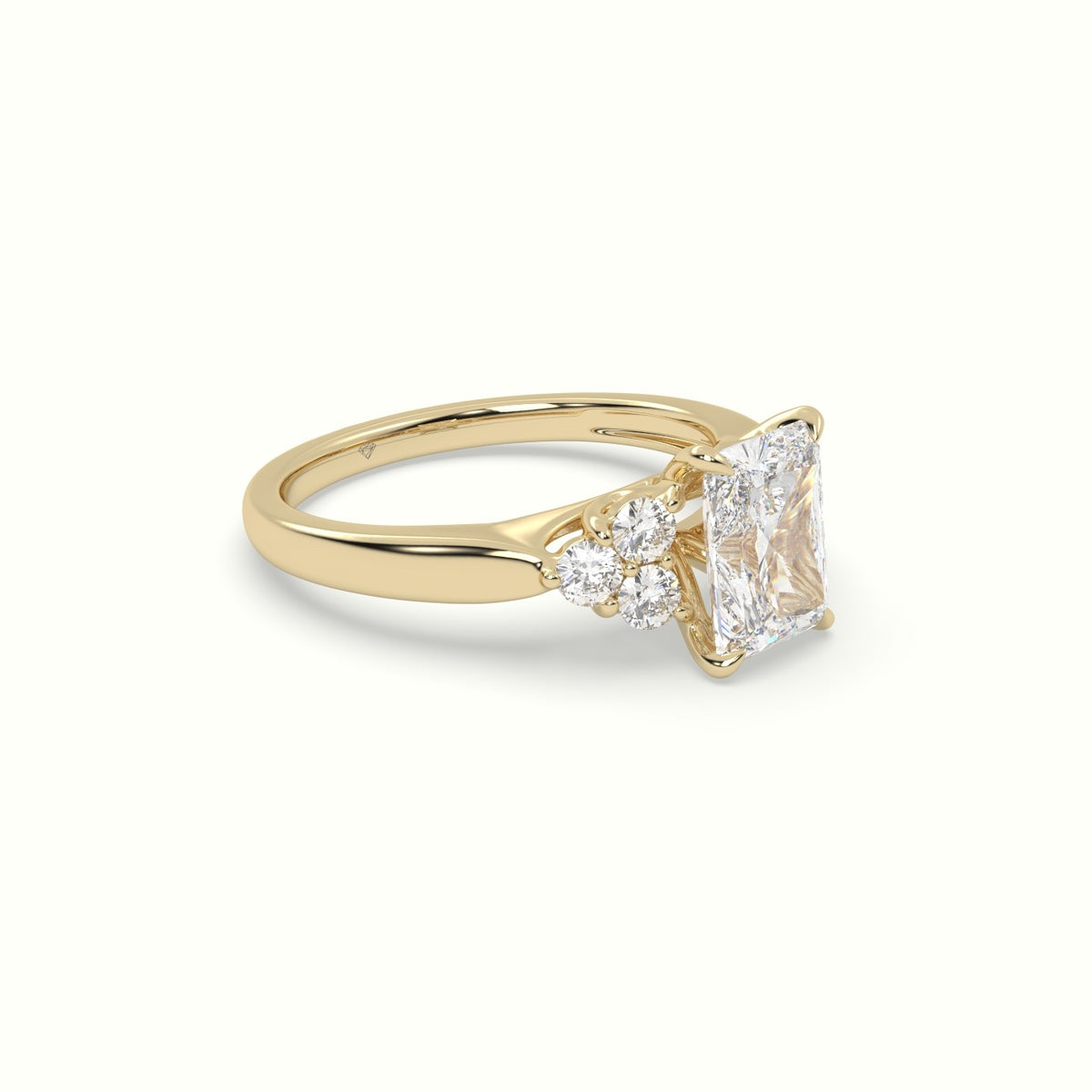 Radiant Cut Diamond Side Stone Engagement Ring — Yellow Gold