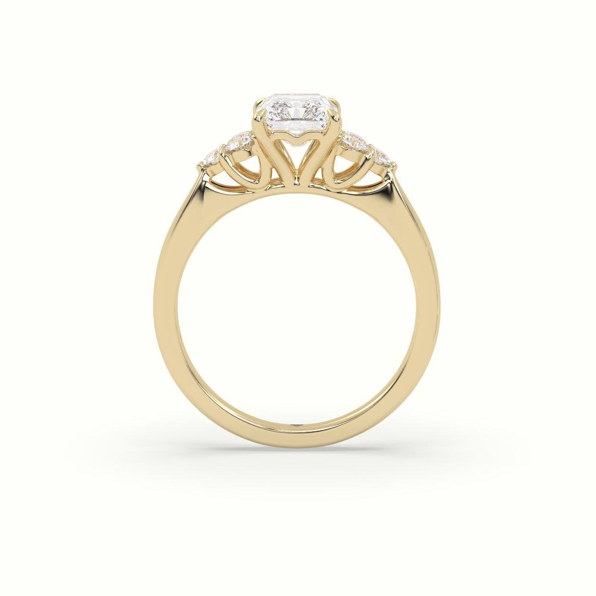 Radiant Cut Diamond Side Stone Engagement Ring — Yellow Gold