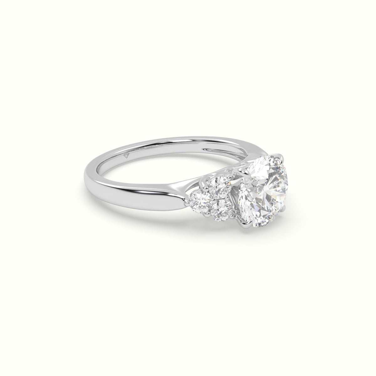 Round Cut Diamond Side Stone Engagement Ring — White Gold