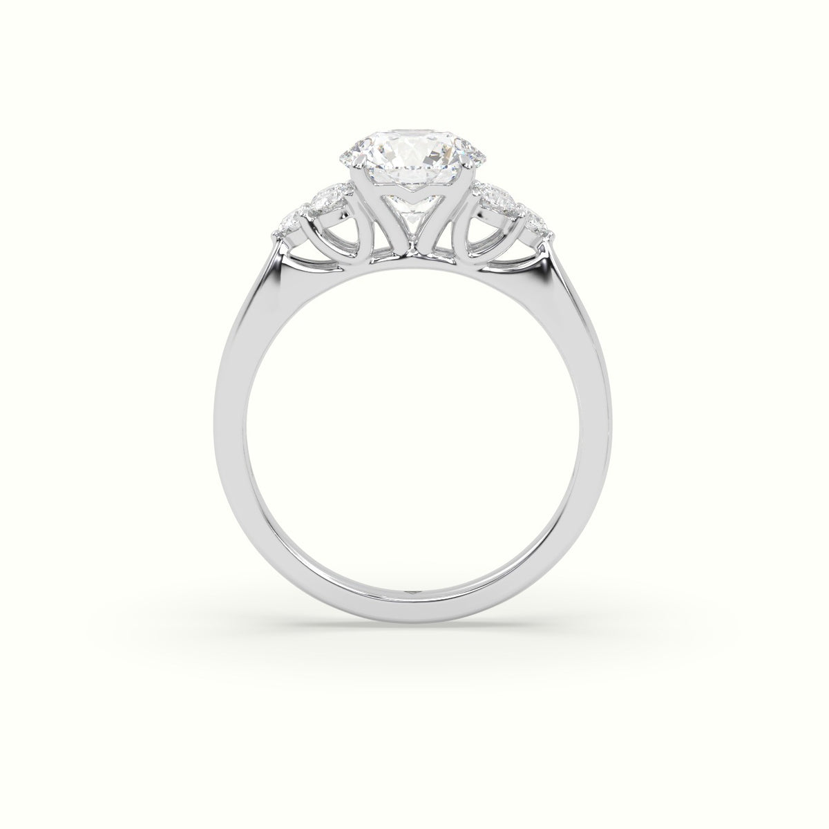 Round Cut Diamond Side Stone Engagement Ring — White Gold