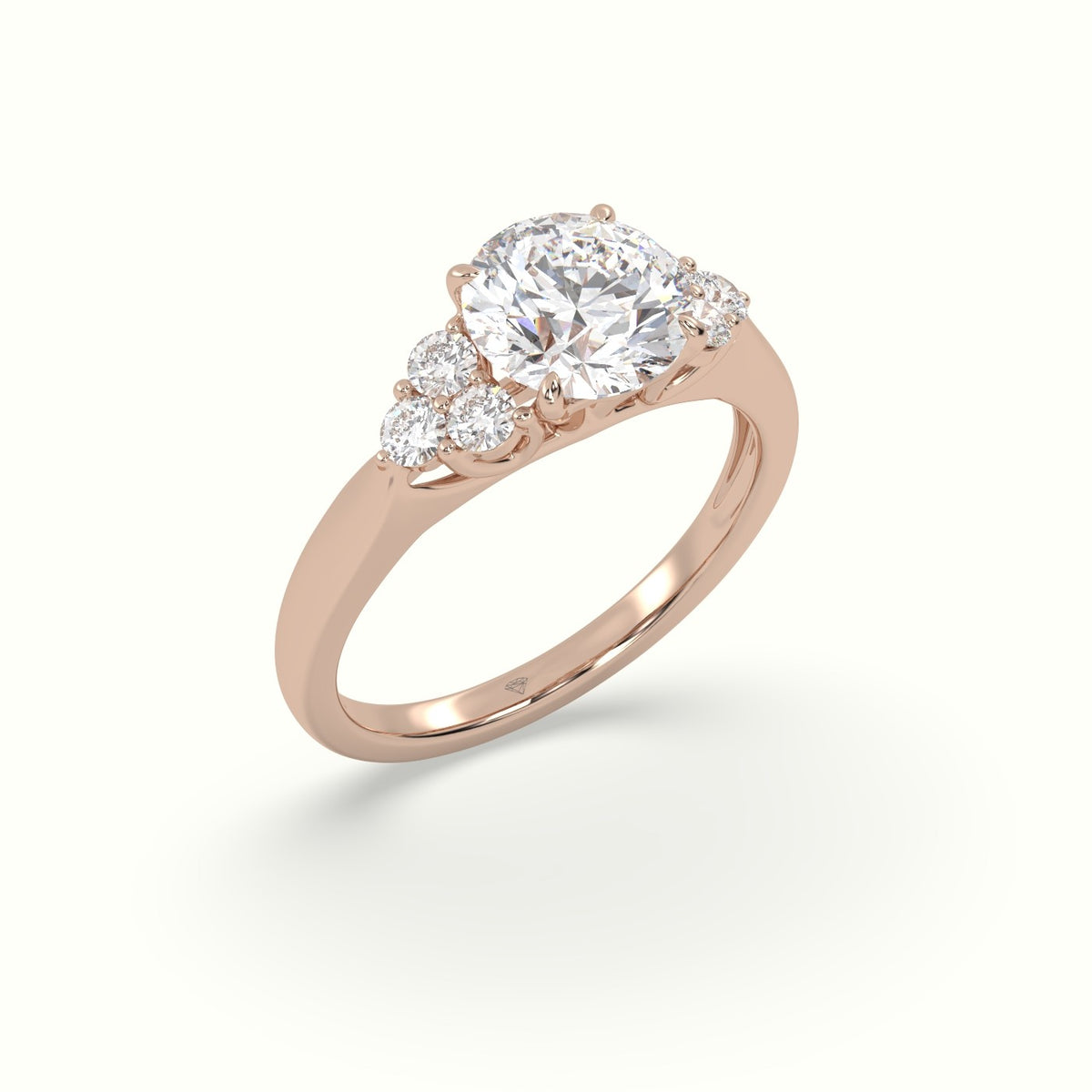Round Cut Diamond Side Stone Engagement Ring — Rose Gold