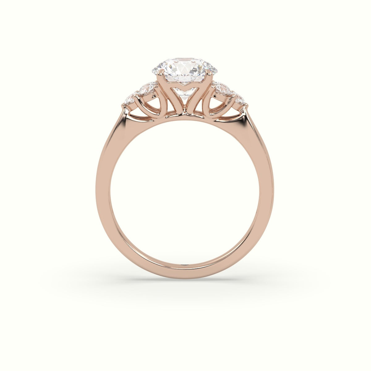Round Cut Diamond Side Stone Engagement Ring — Rose Gold