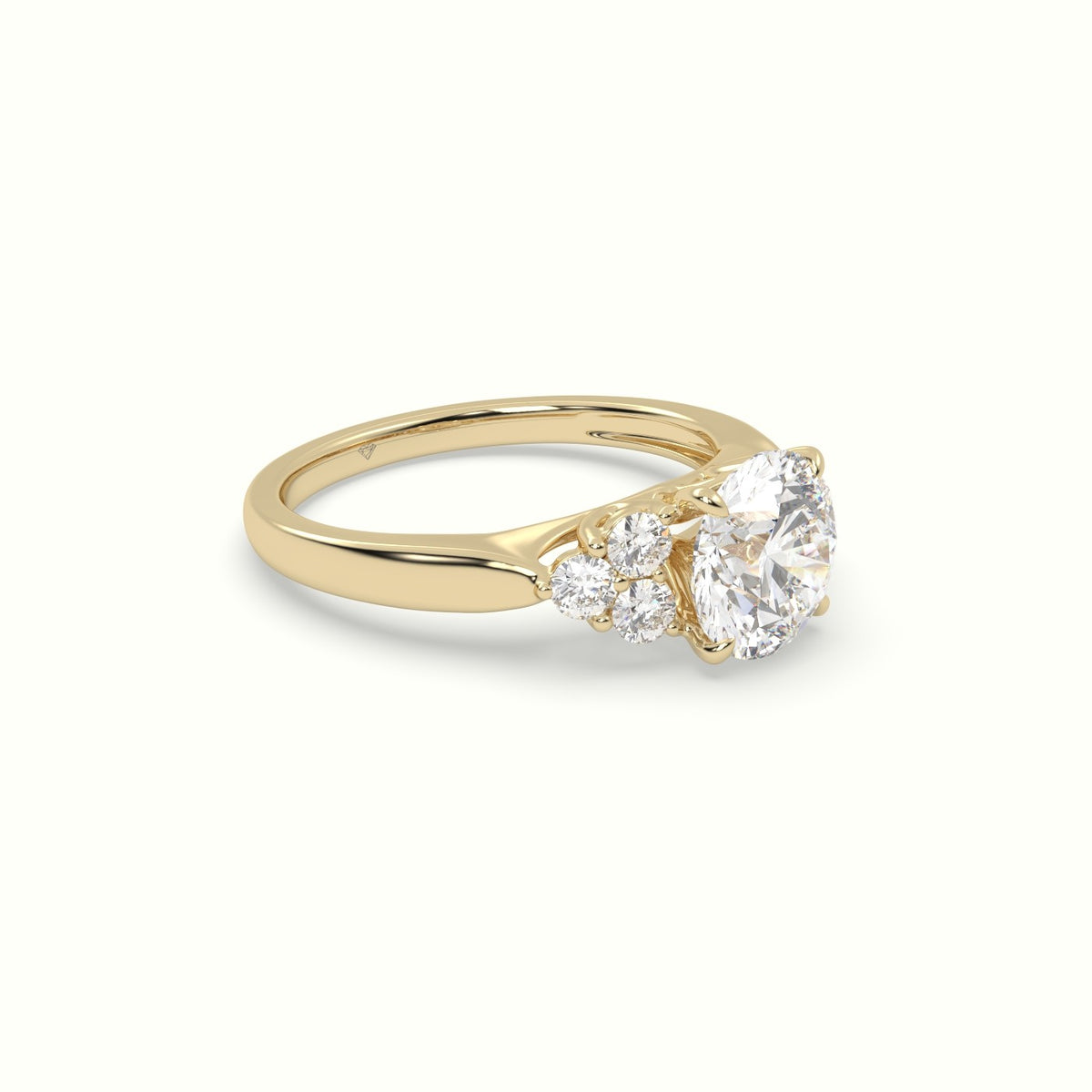 Round Cut Diamond Side Stone Engagement Ring — Yellow Gold