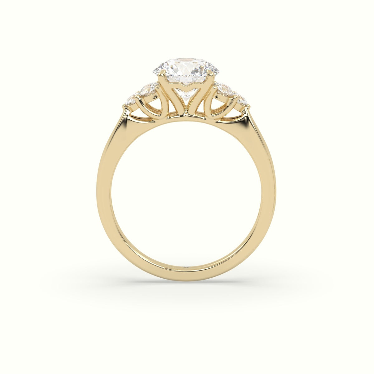 Round Cut Diamond Side Stone Engagement Ring — Yellow Gold