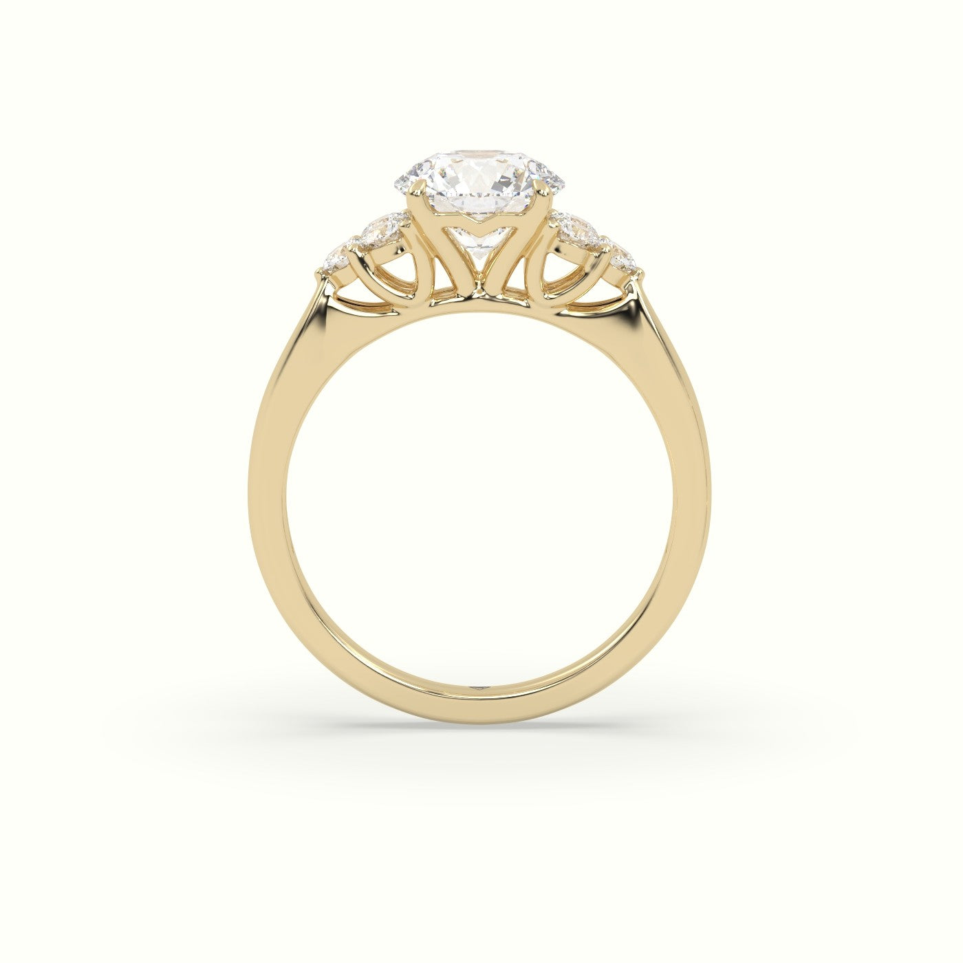 Round Cut Diamond Side Stone Engagement Ring — Yellow Gold