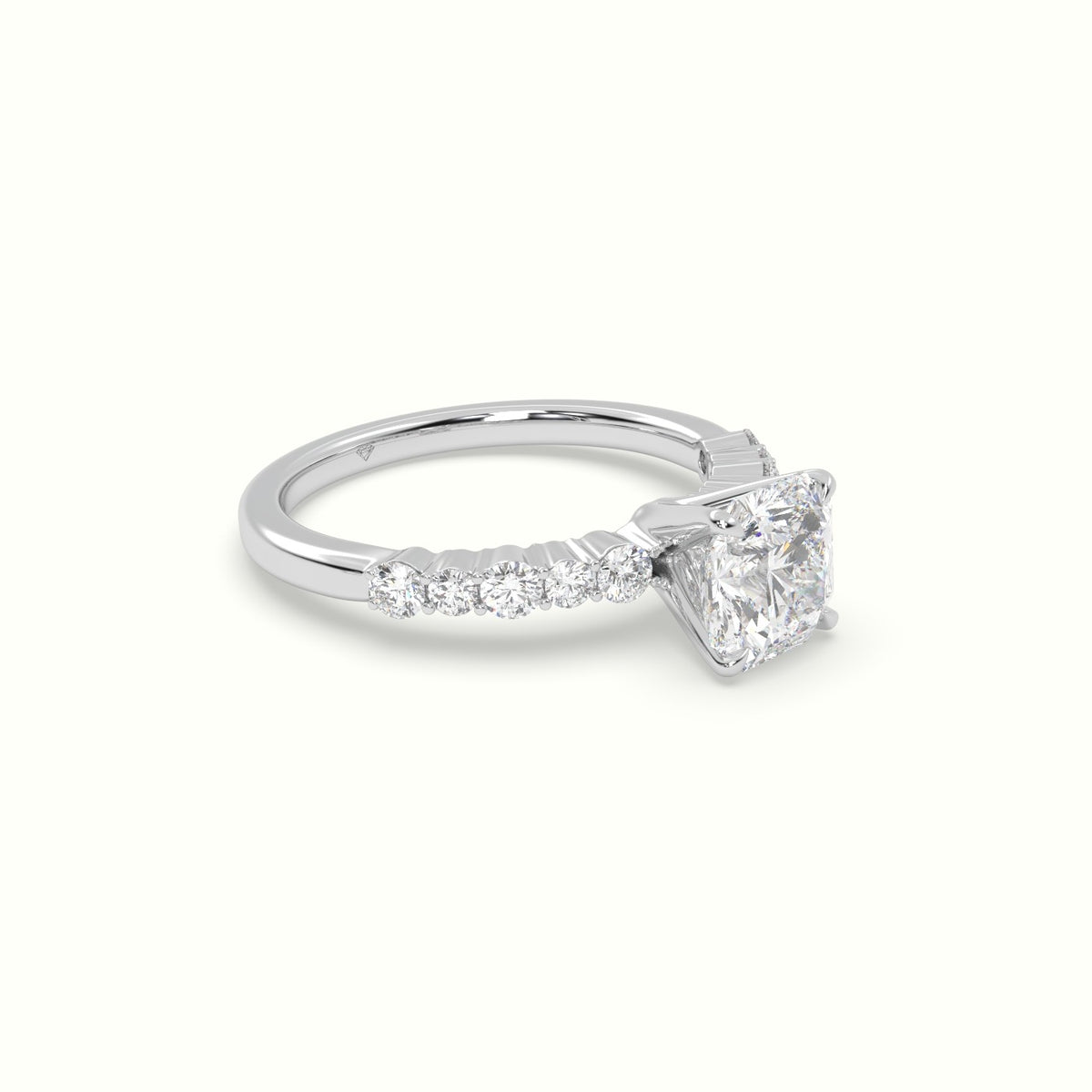 Asscher Cut Diamond Pave Engagement Ring — White Gold