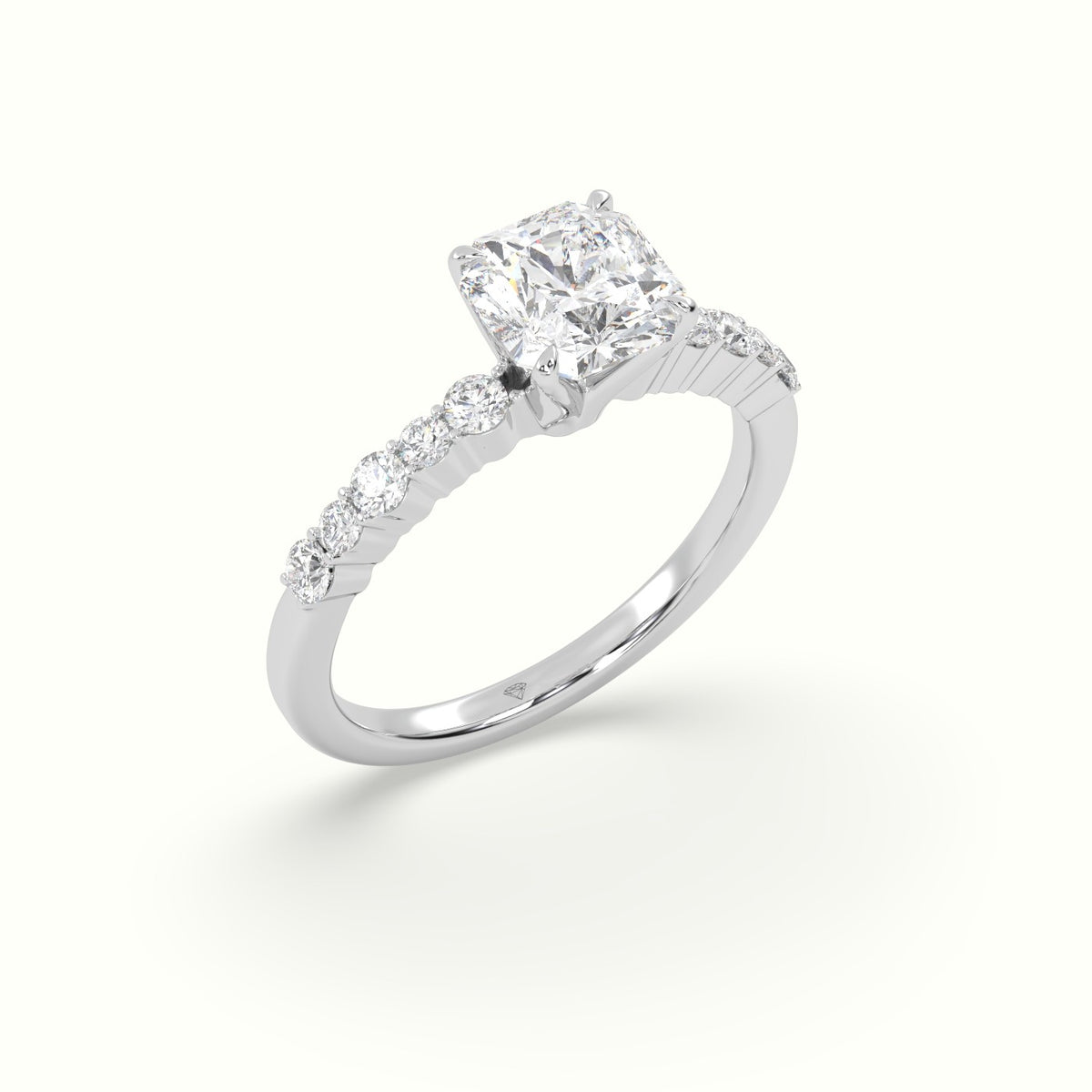 Asscher Cut Diamond Pave Engagement Ring — White Gold