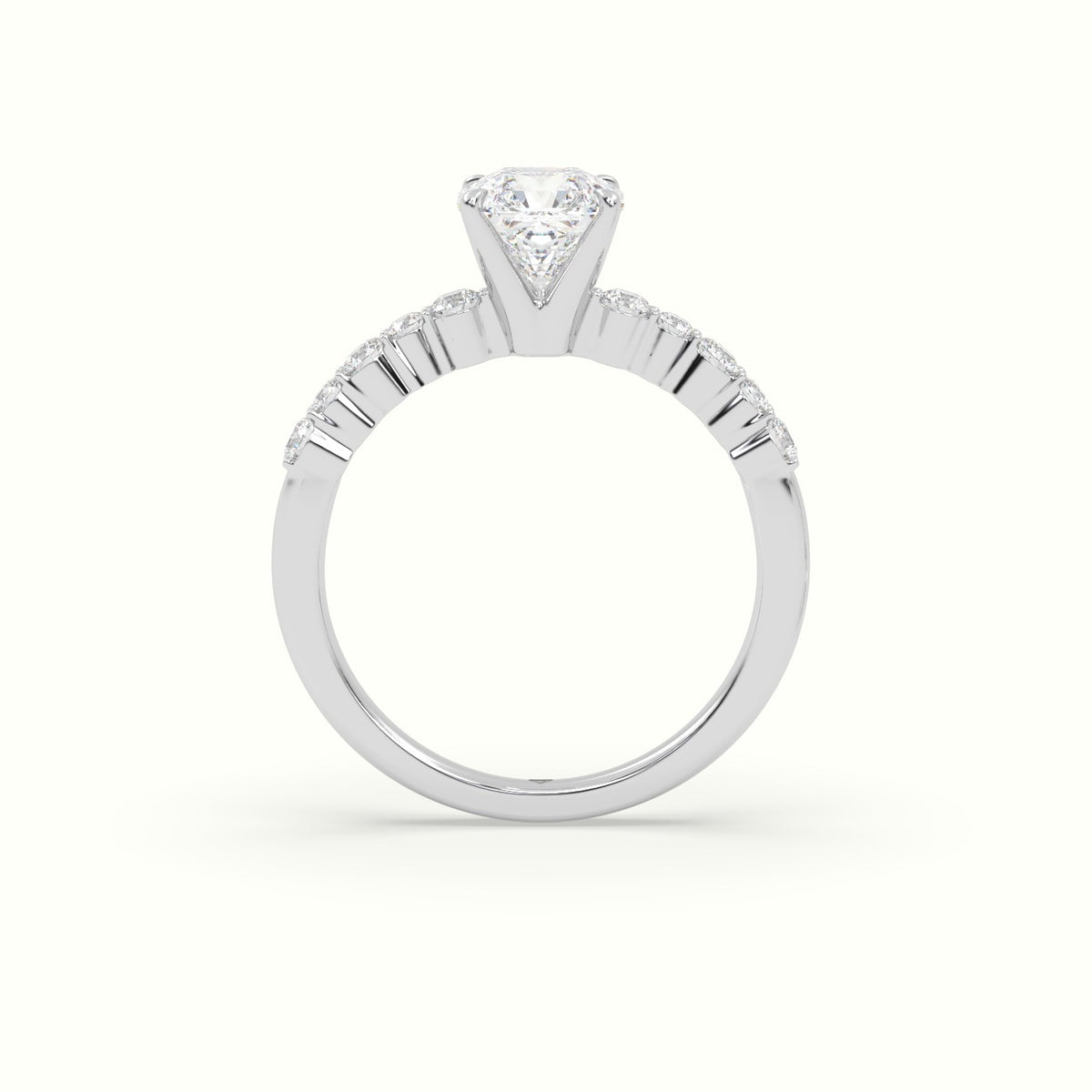 Asscher Cut Diamond Pave Engagement Ring — White Gold