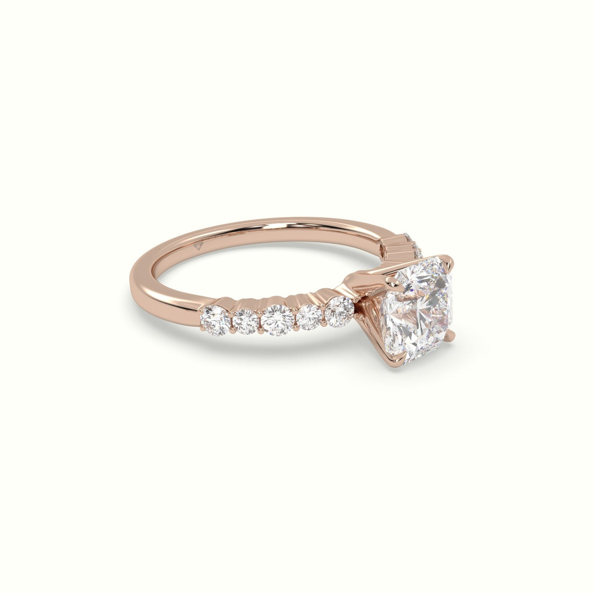 Asscher Cut Diamond Pave Engagement Ring — Rose Gold