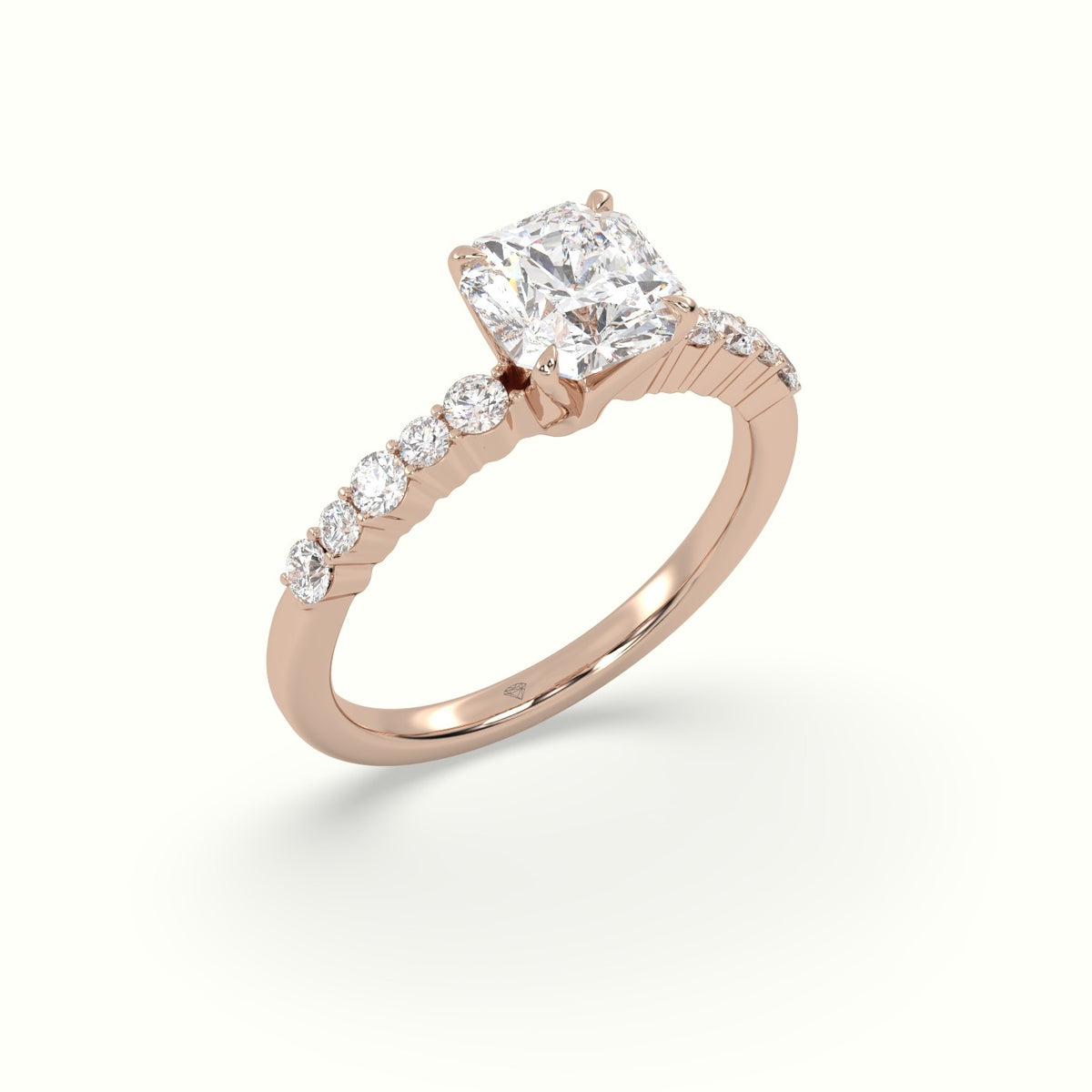 Asscher Cut Diamond Pave Engagement Ring — Rose Gold