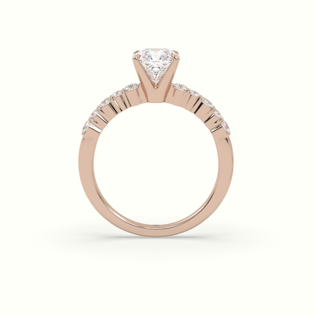 Asscher Cut Diamond Pave Engagement Ring — Rose Gold