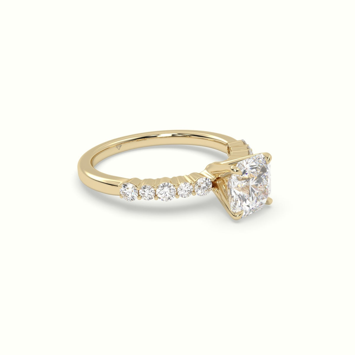 Asscher Cut Diamond Pave Engagement Ring — Yellow Gold