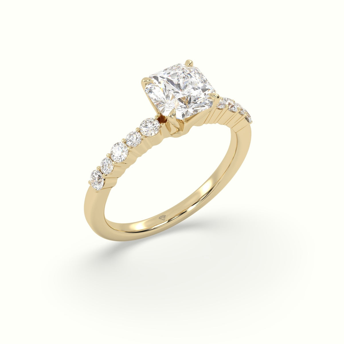 Asscher Cut Diamond Pave Engagement Ring — Yellow Gold