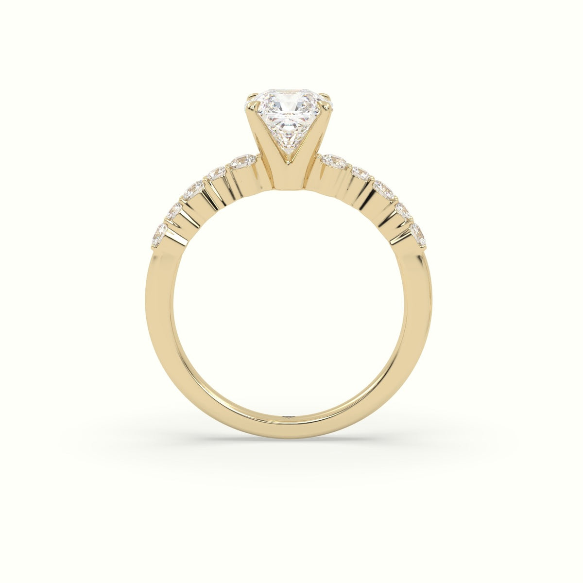 Asscher Cut Diamond Pave Engagement Ring — Yellow Gold