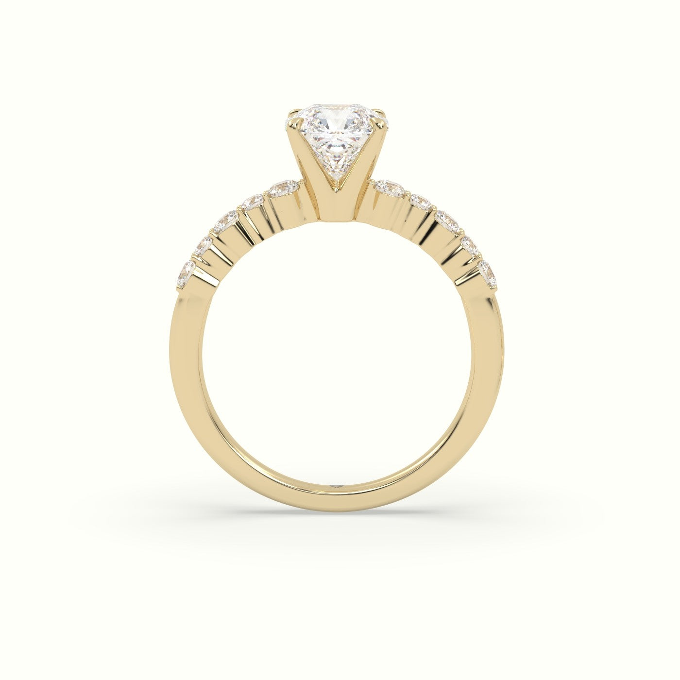 Asscher Cut Diamond Pave Engagement Ring — Yellow Gold