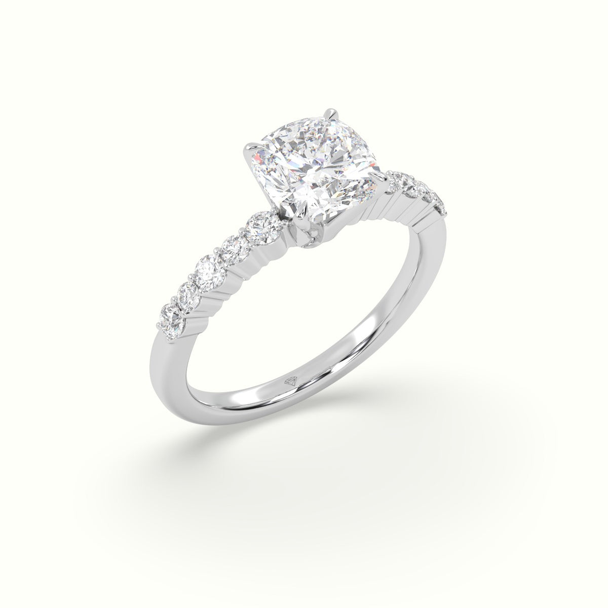 Cushion Cut Diamond Pave Engagement Ring — White Gold
