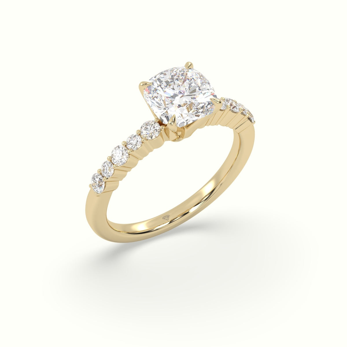 Cushion Cut Diamond Pave Engagement Ring — Yellow Gold