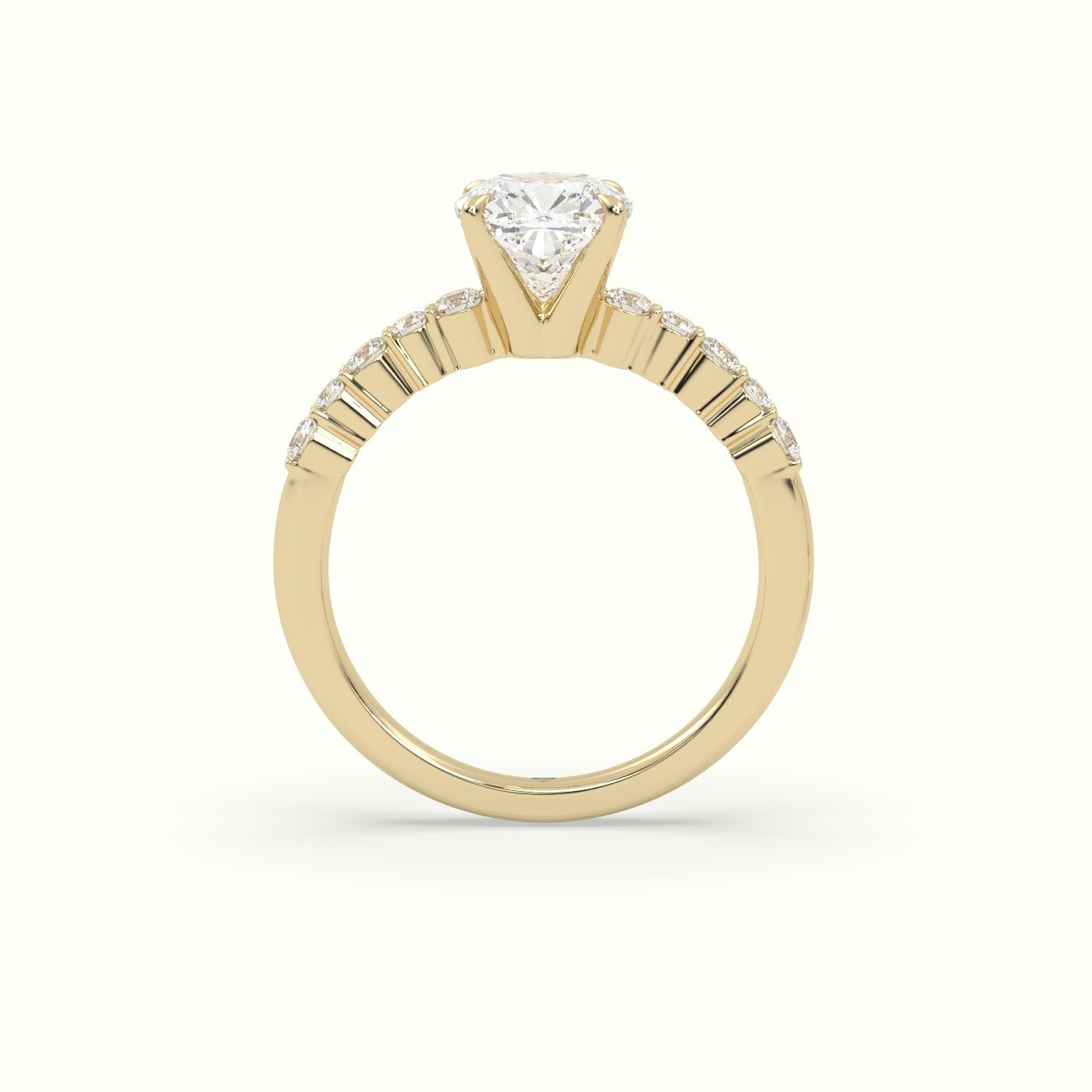 Cushion Cut Diamond Pave Engagement Ring — Yellow Gold