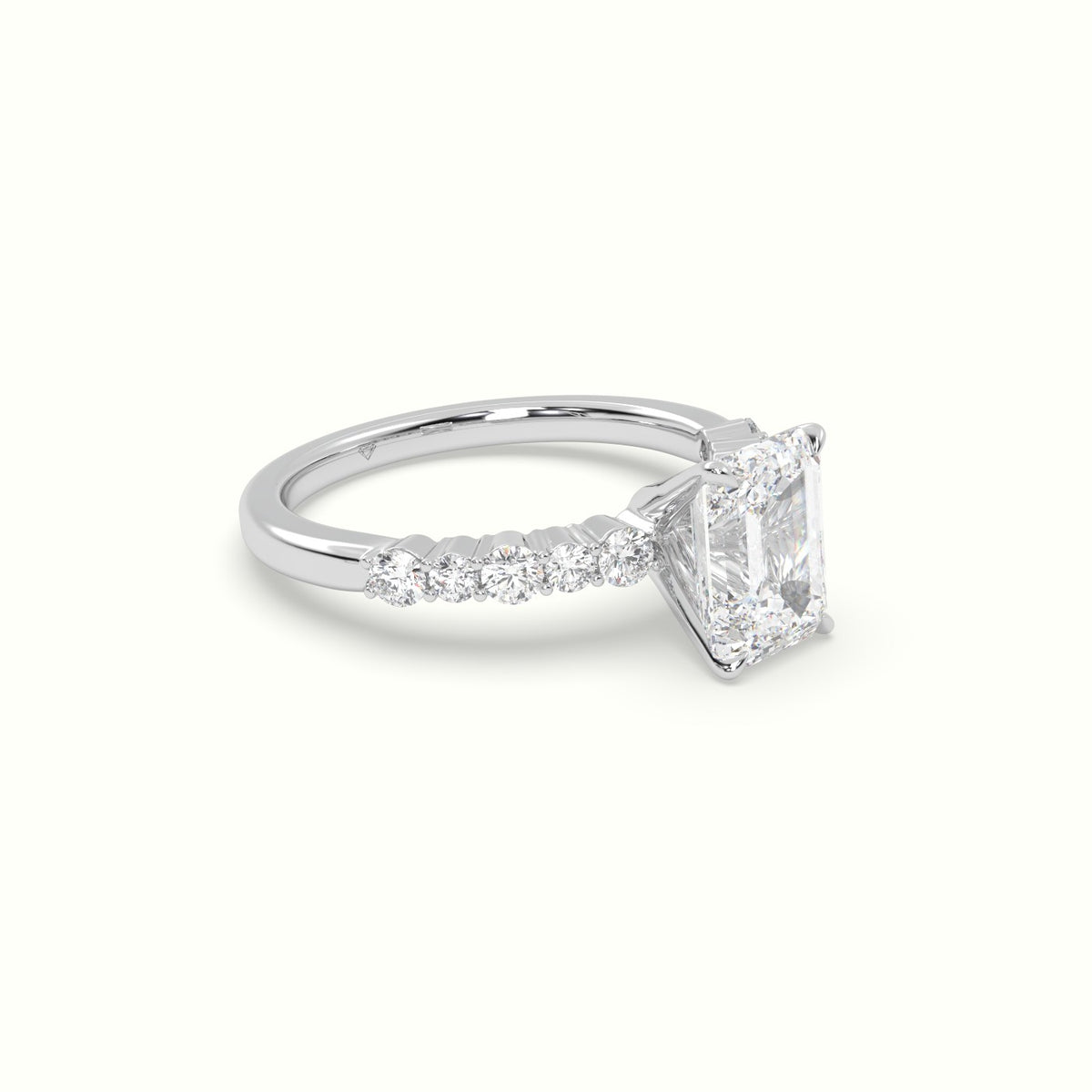 Emerald Cut Diamond Pave Engagement Ring — White Gold