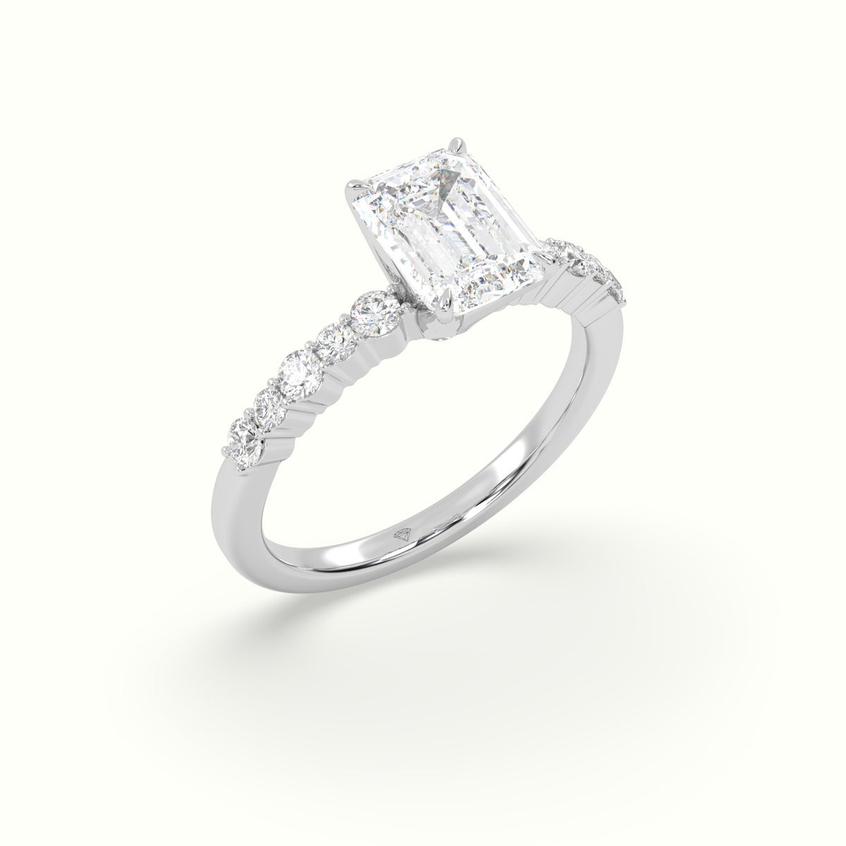 Emerald Cut Diamond Pave Engagement Ring — White Gold