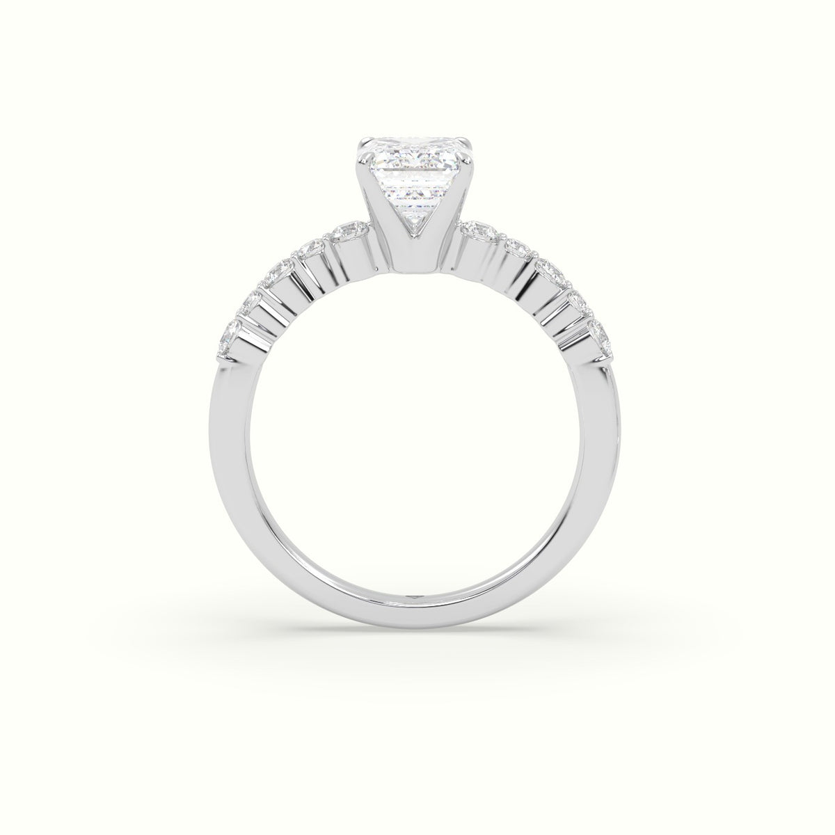 Emerald Cut Diamond Pave Engagement Ring — White Gold