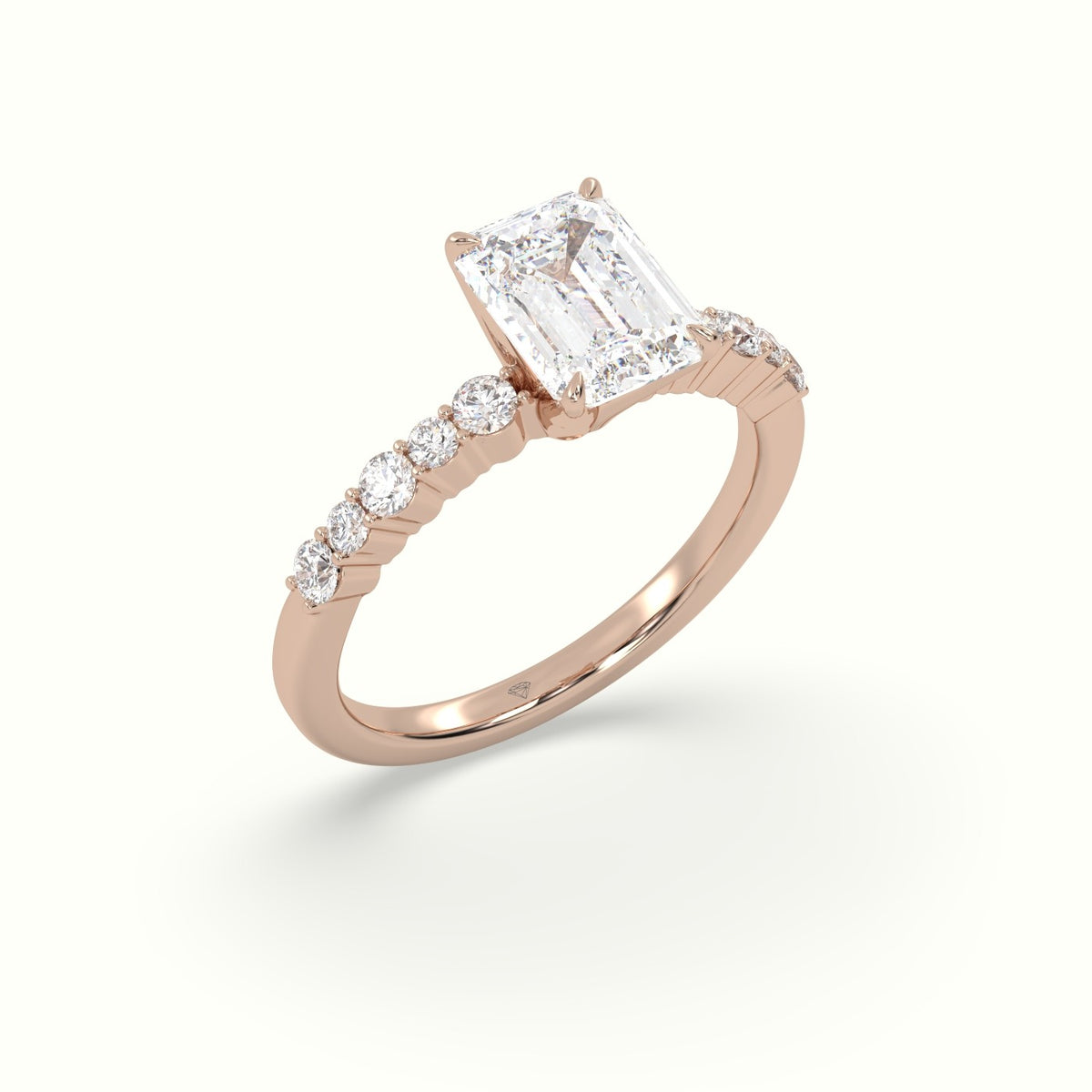 Emerald Cut Diamond Pave Engagement Ring — Rose Gold