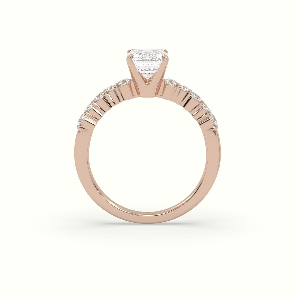 Emerald Cut Diamond Pave Engagement Ring — Rose Gold