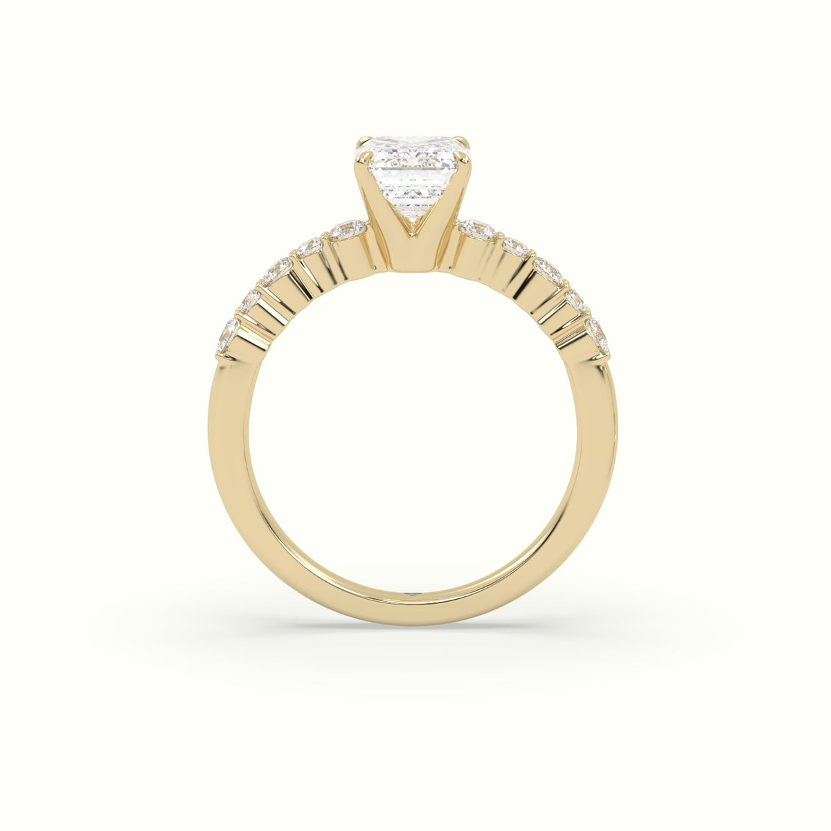 Emerald Cut Diamond Pave Engagement Ring — Yellow Gold