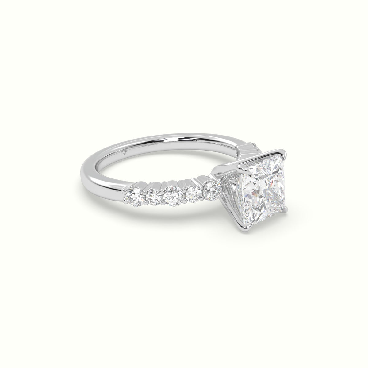 Princess Cut Diamond Pave Engagement Ring — White Gold