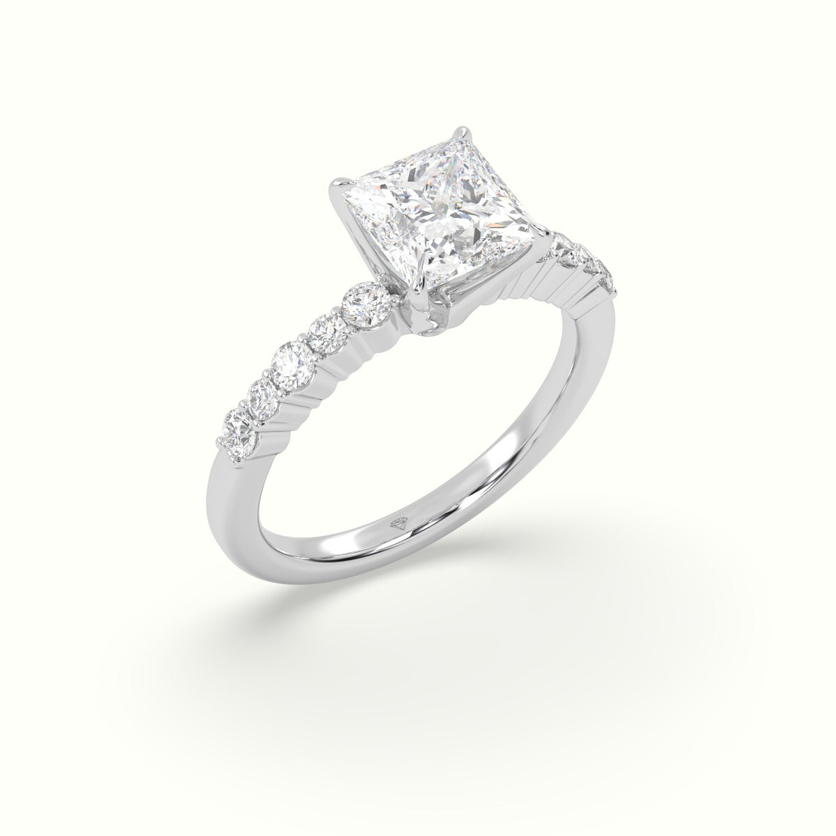 Princess Cut Diamond Pave Engagement Ring — White Gold