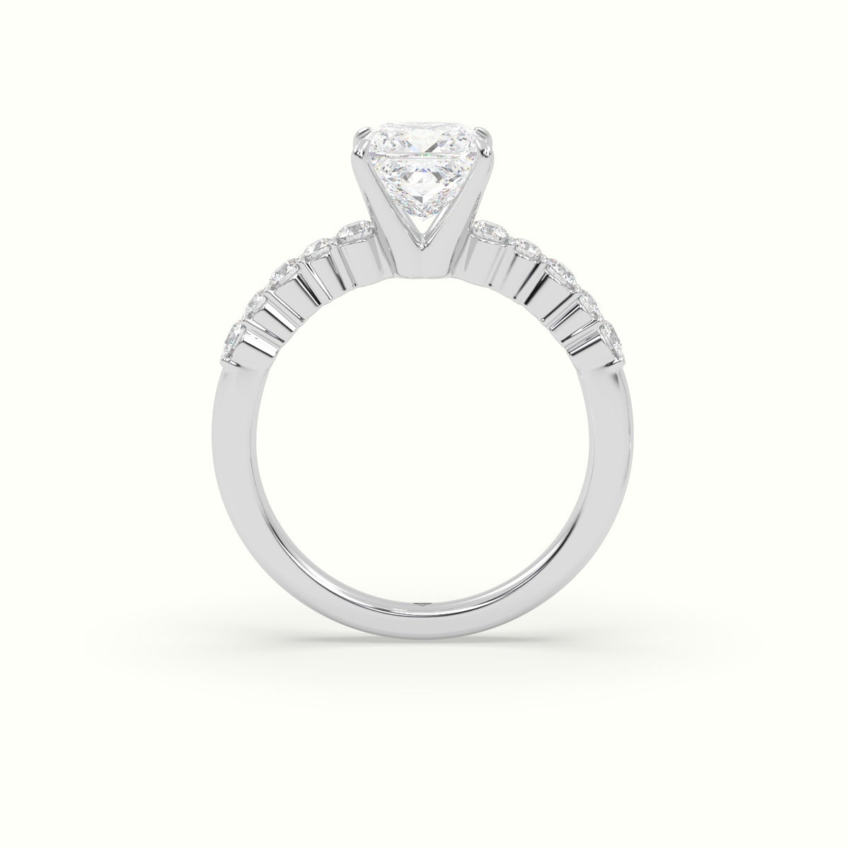 Princess Cut Diamond Pave Engagement Ring — White Gold
