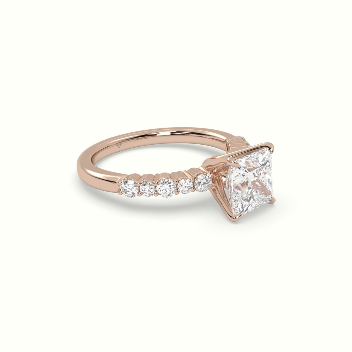 Princess Cut Diamond Pave Engagement Ring — Rose Gold