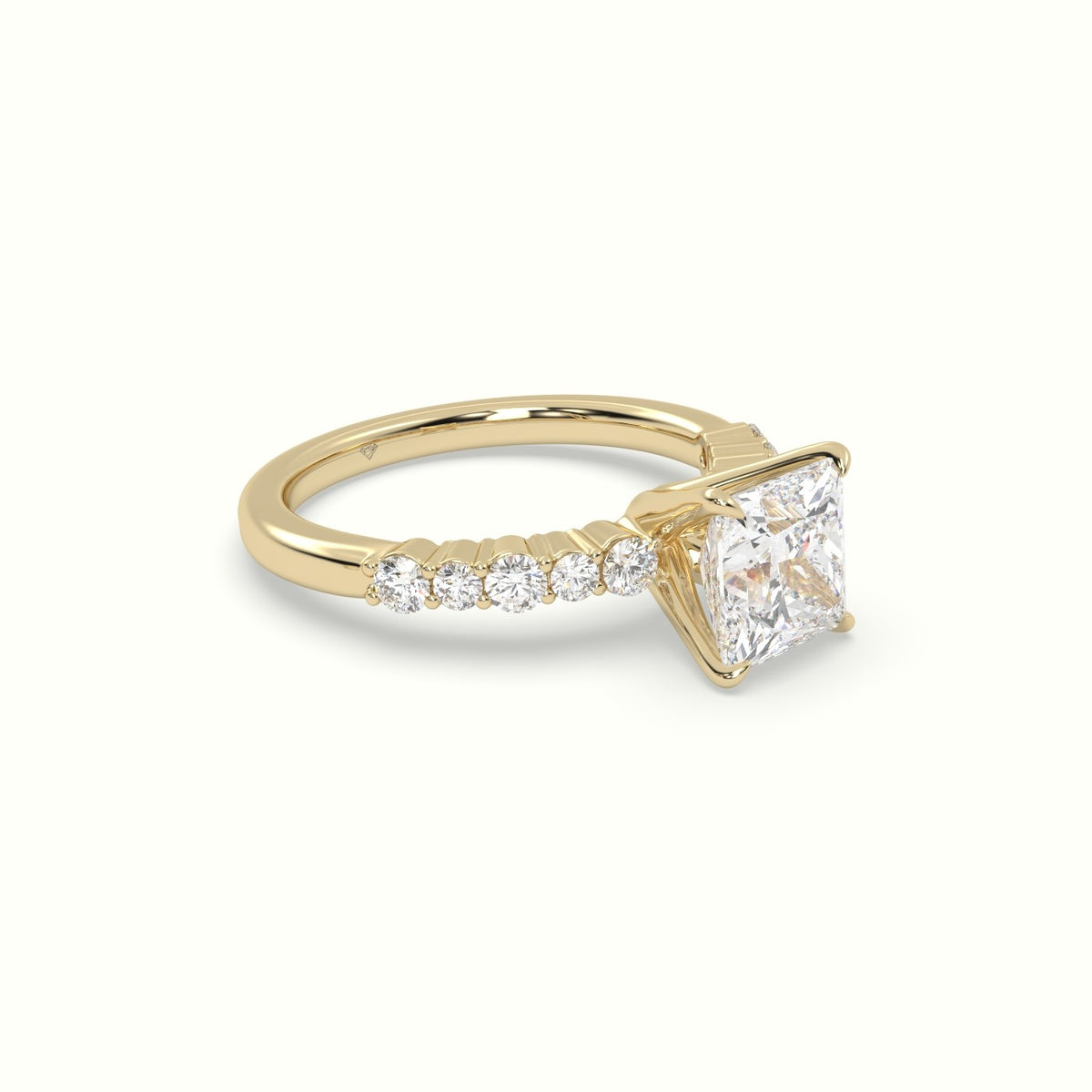 Princess Cut Diamond Pave Engagement Ring — Yellow Gold
